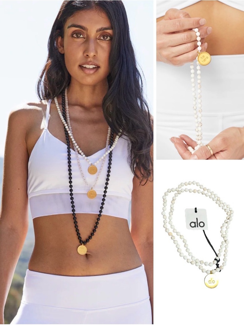 ALO NWT White Turquoise 14k gold Mala Necklace